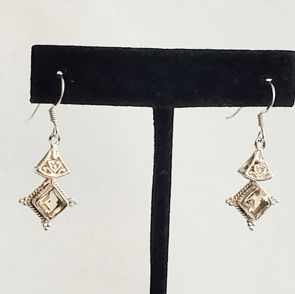 Sterling Silver Citrine Earrings Vintage - Picture 6 of 16